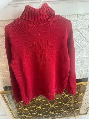 Vintage Cotton Ralph Lauren Red  Turtleneck Snowflake Knit Sweater